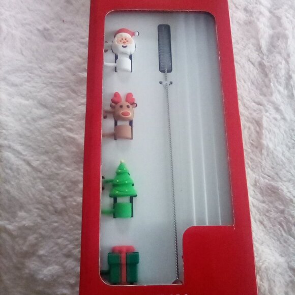 🎀Set of 9 Plastic Reusable CHRISTMAS Straws & Toppers🎀 - Picture 5 of 7